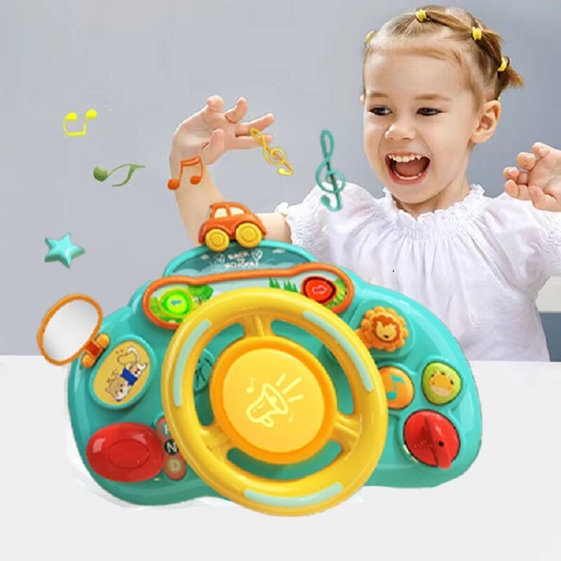 Early Education Puzzle Voice Music Toy Simulation Driving Trolly Simulation Steering Wheel 1-5 Years Old Children's Gift Toy