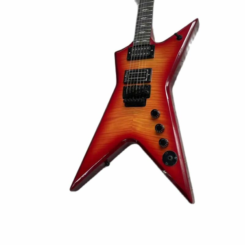 6-strunowa gitara elektryczna w stylu wojownika, czerwony korpus gradientowy, podstrunnica z różowego drewna, gąsienica z drewna klonowego, prawdziwe zdjęcia fabryczne, można b