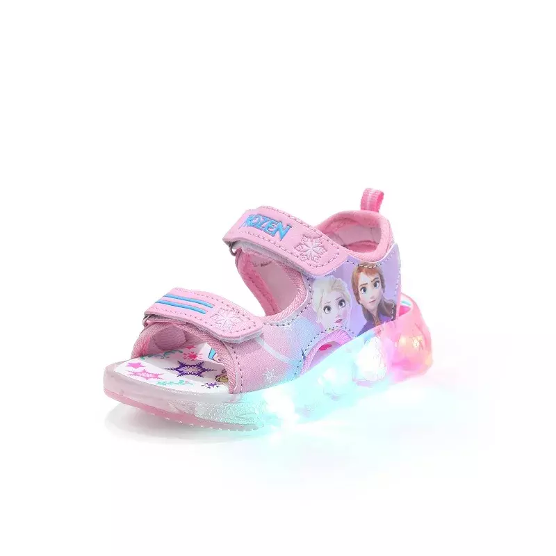 Disney-Sandálias esportivas luminosas Frozen Elsa Princess LED Light Up para meninas, sapatos de criança antiderrapantes, verão, meninos, meninas, crianças, 2024