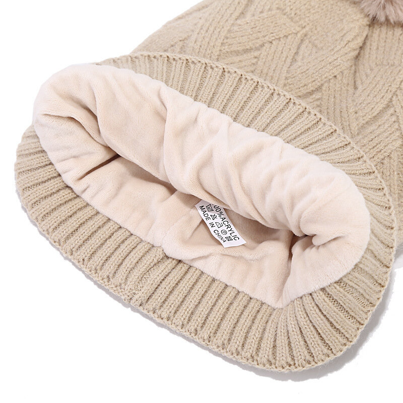 Topi Beanie sarung tangan wol hangat pria wanita, Set topi Beanie syal panjang leher layar sentuh 3 dalam 1 musim dingin