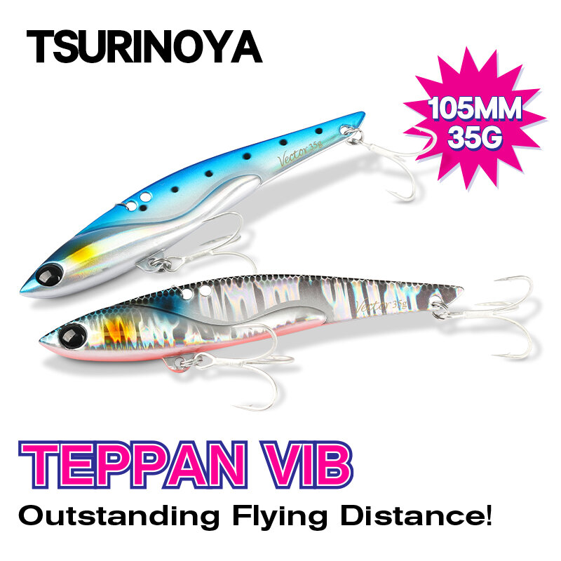 TSURINOYA-Metal VIB Fishing Lures, isca dura artificial para baixo, equipamento de pesca longo com ganchos agudos, Vector 3D Eyes, 105mm, 35g