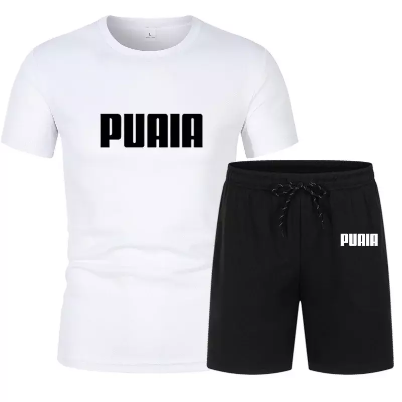 Setelan kaus celana pendek kasual pria, 2 potong baju olahraga lengan pendek modis Jogging untuk lelaki Musim Panas 2024
