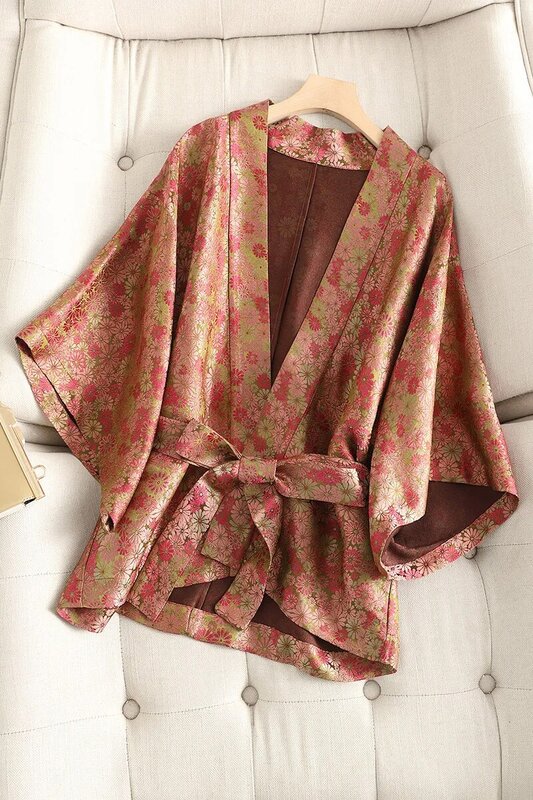 Casaco de seda mulberry para mulheres, solto e versátil, estilo nacional, camisa de morcela, primavera e verão, novo, 2023