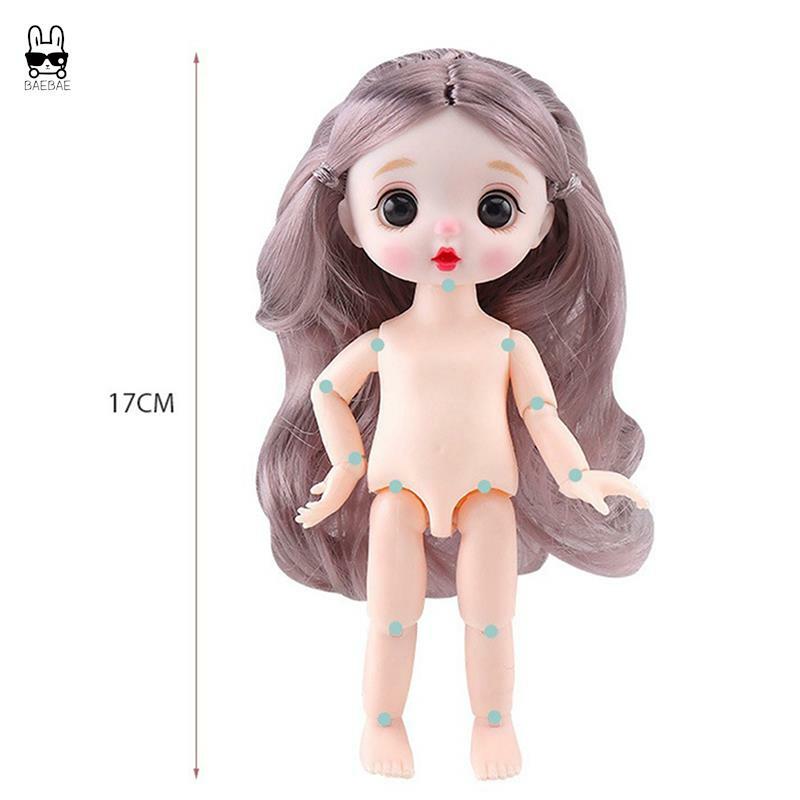 Boneka Mini 17cm BJD, 13 bisa digerakkan bersama bayi perempuan 3D mata besar indah DIY mainan boneka dengan pakaian berdandan 1/8 mode boneka putri