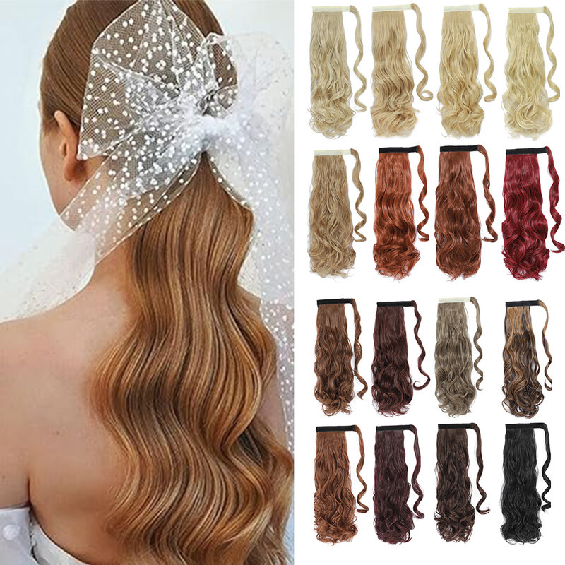 Magic Paste Ponytails Synthetic Curly Wavy Ponytail Wrap Around Clip in Hair Extension for Women Girls Party Daily Use