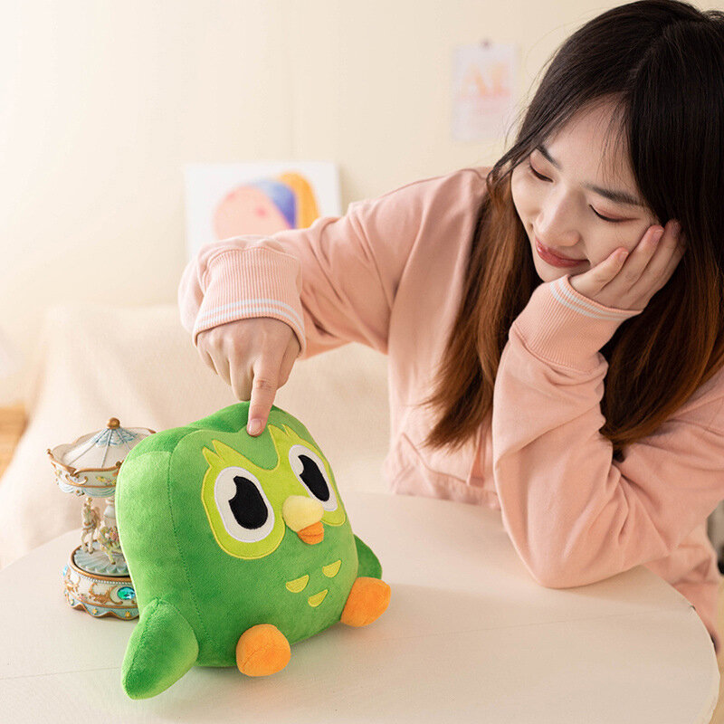 Zielony Duolingo sowa pluszowa zabawka duet Plushie duetu kreskówka sowa Anime lalka sowa miękkie wypchane zwierzę prezent urodzinowy dla dzieci