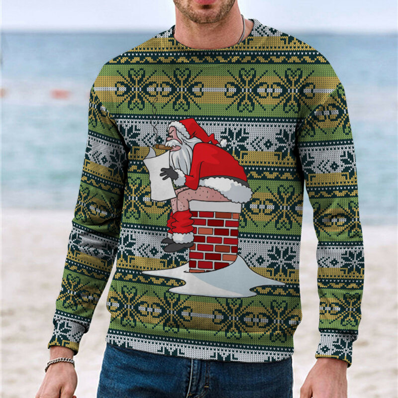 Мужская футболка с принтом Санта Клауса, Рождественская футболка из искусственного хлопка, Женский свитшот, модный мужской пуловер с длинными рукавами