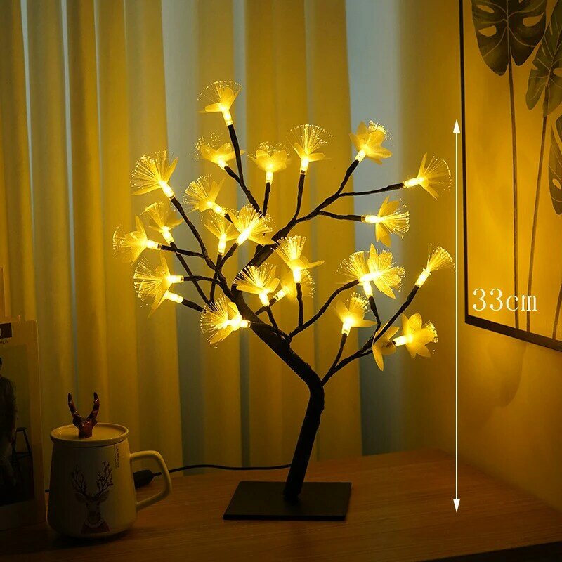 Nowość lampa stołowa LED światłowodowa róża drzewo kwiatowe lampki nocne USB prezent na Boże Narodzenie dla dzieci oświetlenie pokoju dekoracja domu