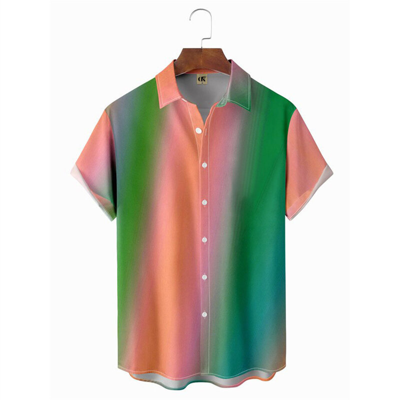 Мужская пляжная рубашка с градиентным принтом, летняя гавайская рубашка с воротником-стойкой, большие размеры до 4XL, 2024