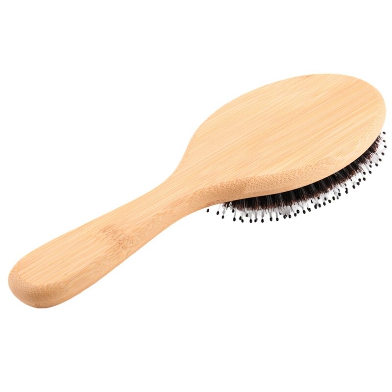 Javali cerdas cabelo escova com nylon pinos, bambu remo, Detangler escova, 20X