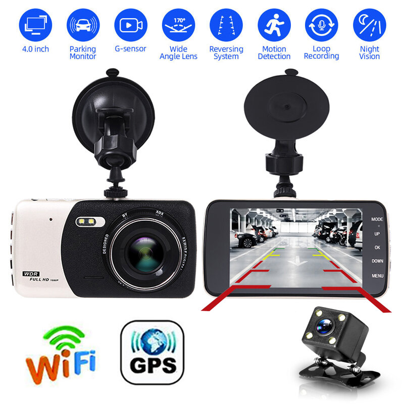 DVR mobil WiFi kamera dasbor Full HD 1080P kamera tampilan belakang kendaraan perekam Video berkendara visi malam kamera dasbor otomatis aksesoris mobil GPS
