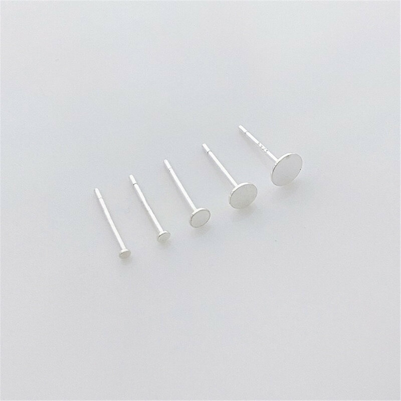 S925 Pure Silver Ear Nail Earring Flat Headed Pearl Plate Handmade DIY Pearl Ear Support Empty Support Material Accessories E057