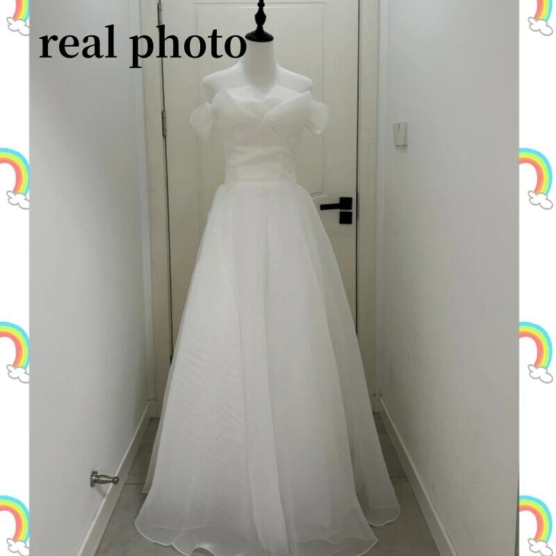 Vestido de casamento sem mangas fora do ombro feminino, vestidos coreanos longos, com renda, personalizado, tamanho positivo, simples, novo