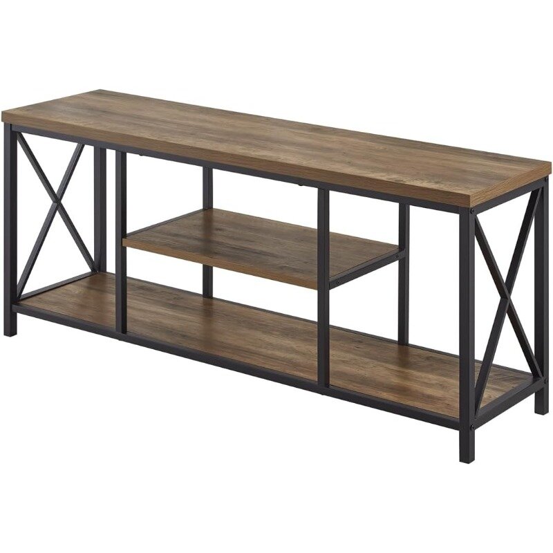 TV Stand for TV up to 65 inch, Rustic Wood and Metal Entertainment Center with Storage Shelves, Modern Industrial Media TV