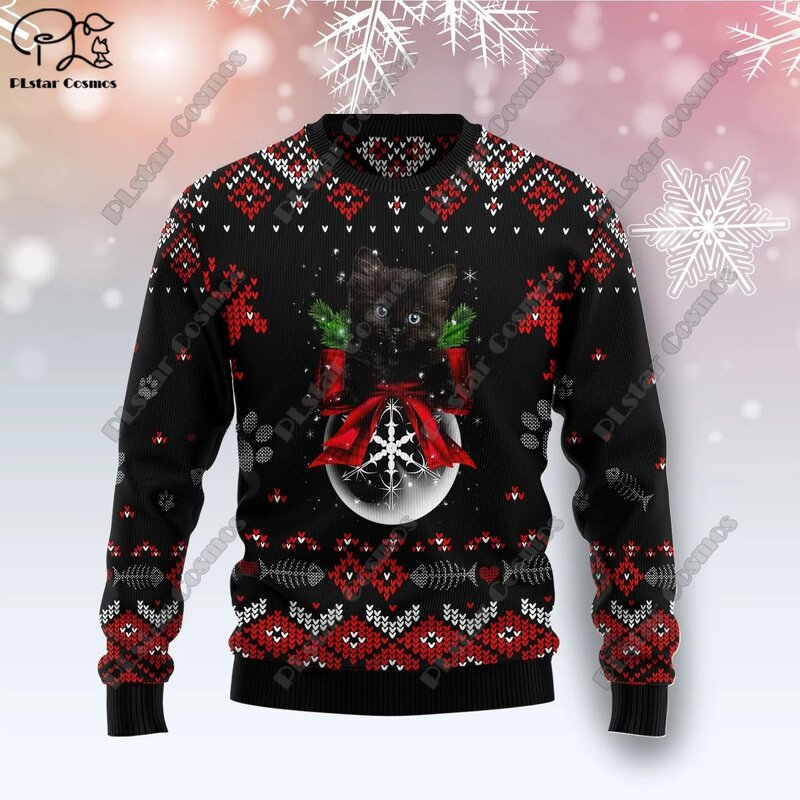 3D-Druck Weihnachten Weihnachts baum Santa Claus Tattoo Katze Tier Hirsch Bär Pullover Streetwear lässig Winter Sweatshirt m7