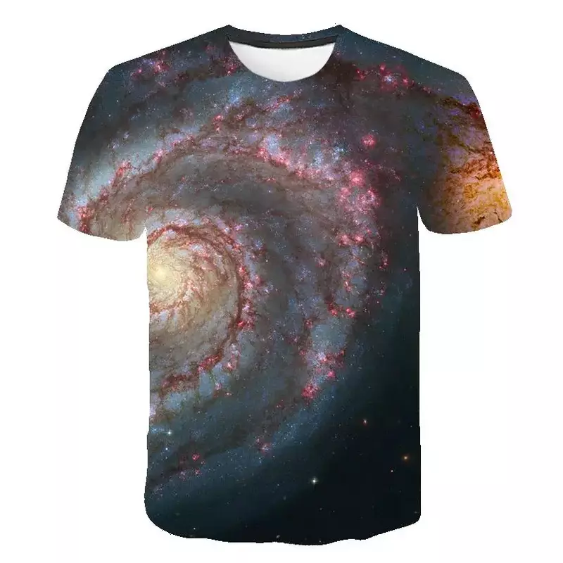 Camiseta de manga curta masculina, estampada em 3D, padrão galáxia roxa, moda interessante, top casual, venda criativa, verão, novo