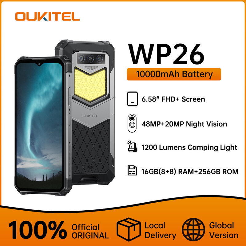 Oukitel WP26 وعرة 10000mAh 8GB RAM 256GB ROM 48MP + 20MP كاميرا ليلية MTK P90