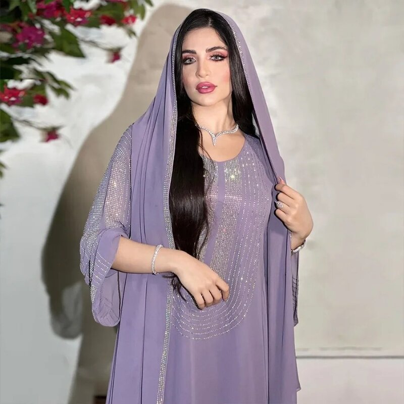 Mode Nationale Kostuum Abayas Voor Vrouwen Dubai Diamant Gewaad Elegante Moslim Jurk Dubai Turkey Islam Kleding Avondjurken