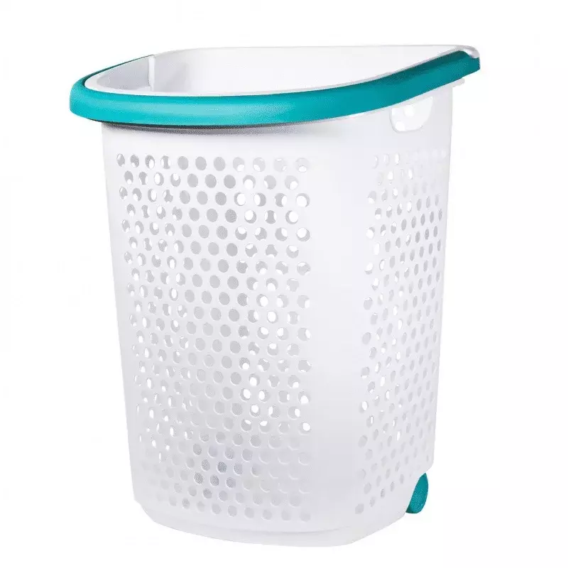 Home Logic 2 cesto portabiancheria in plastica con rotelle con manico in alto, bianco