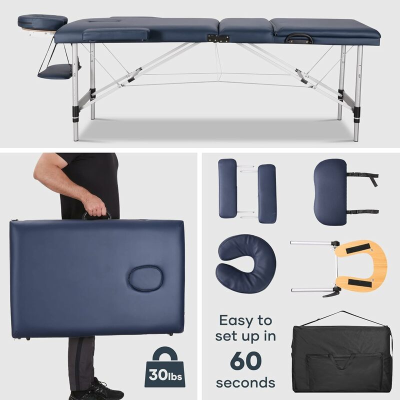 CHRUN Massage Table Portable Massage Bed Lash Spa Tattoo Bed Esthetician Adjustable Professional 3-Fold Aluminum Legs Carrying B
