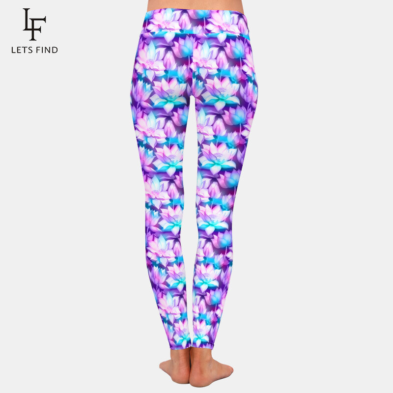 LETSFIND-mallas con estampado de flor de loto para mujer, Leggings de Fitness de cintura alta, a la moda