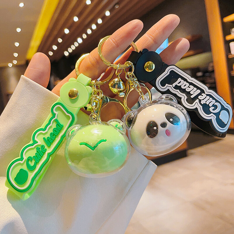 Cartoon Acrylic Animal Head Bell Keychain Cute Panda Frog Bear Piggy Keyring Bag Pendant Fashion Exquisite Accessory Couple Gift
