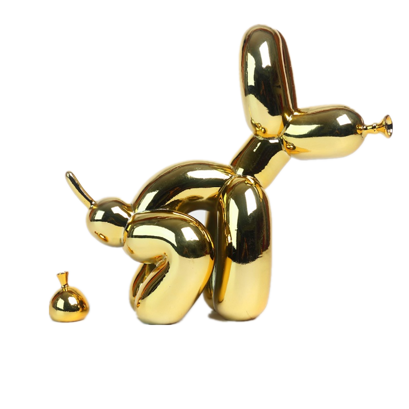 Statue de chien caca en résine, sculpture animale debout, décoration de la maison, décor de bureau artisanal, ballon noir et or