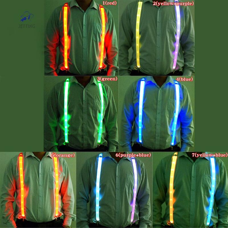Men's LED Light Up Suspenders Unisex 3 Clips-on Braces Vintage Elastic Y-shape Adjustable Pants For Music Festival Costume Party