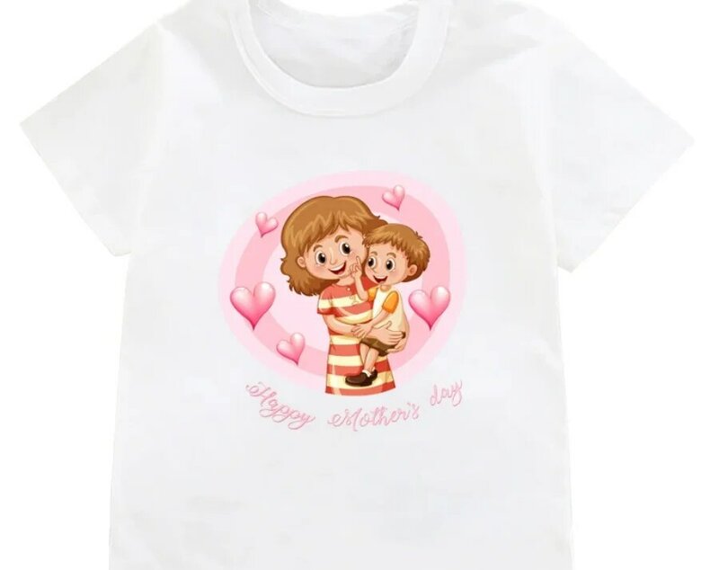 Camiseta con estampado de Feliz Día de la madre para niños, camiseta de flores para niñas, camiseta de manga corta para bebés, Tops blancos para niños