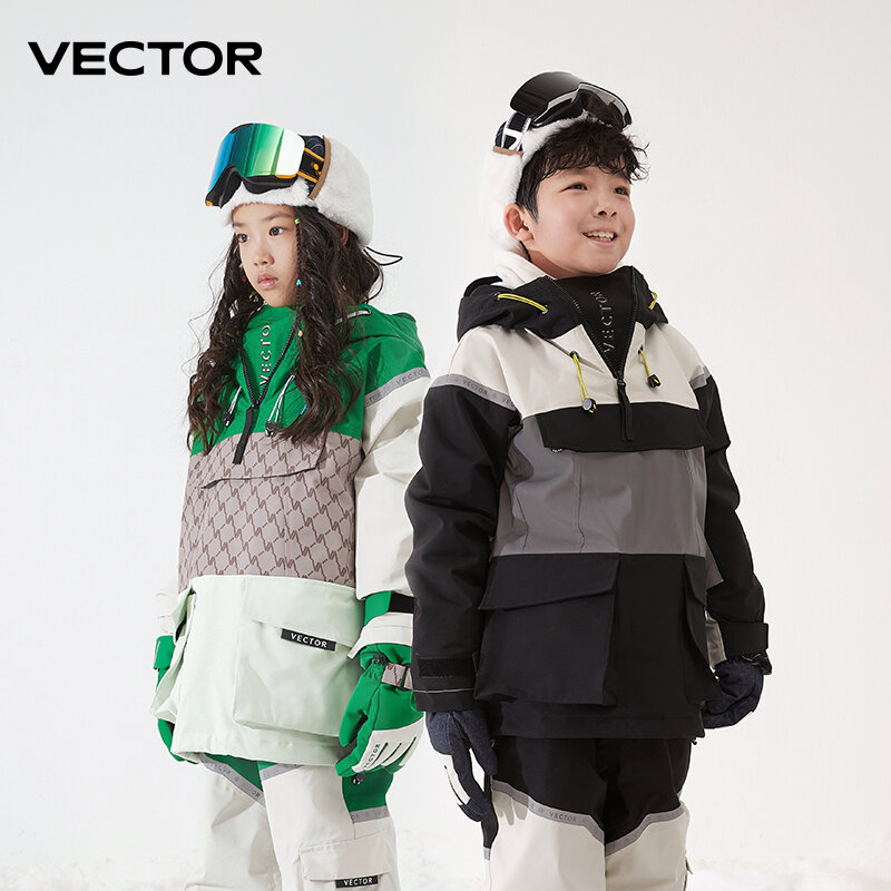 ベクトルスキーウェア子供用フード付きセーター反射男の子と女の子のスキーウェア厚く暖かい防水スキー機器スキースーツ