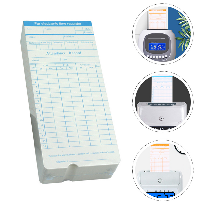 100 Sheets Clocks Attendance Card Time Recording Punch Paper for Employee Cards