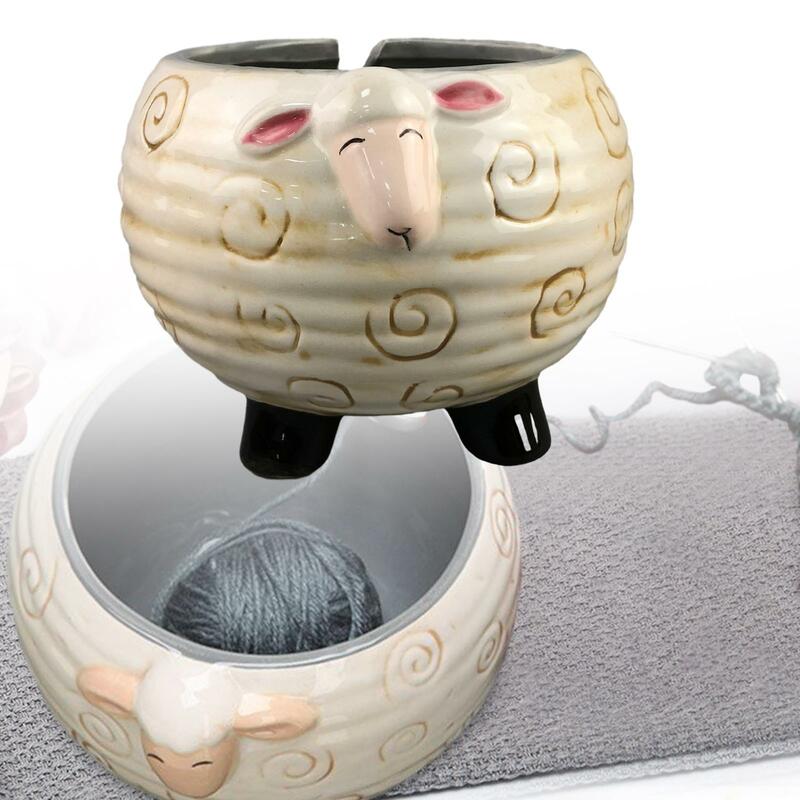 Mangkuk rajut, mangkuk penyimpanan renda, aksesori mangkuk rajut, kait dekorasi dengan lubang bor, mangkuk benang keramik