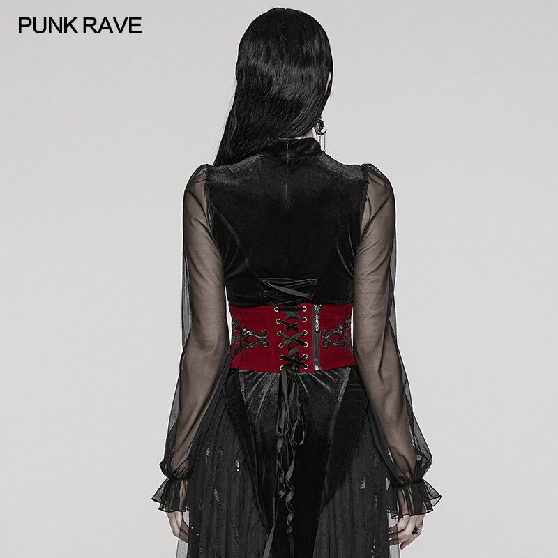 PUNK RAVE-corsé gótico bordado de terciopelo para mujer, tótem Retro, ajuste de cinta de terciopelo, accesorios con cordón, cinturón, 2 colores