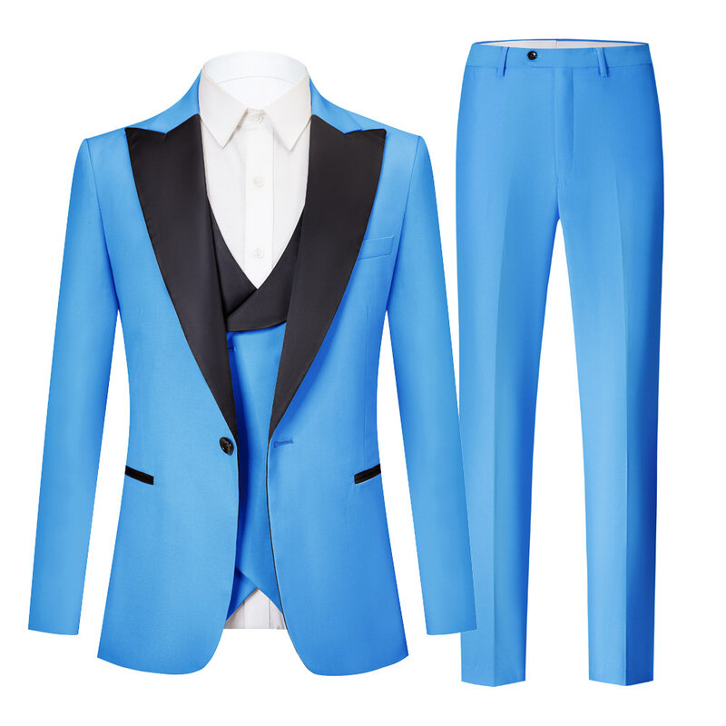 Gorąca sprzedaż klapa zamknięta jednorzędowa ślubna odzież dla pana młodego kurtka kamizelka spodnie Smart Business Casual męskie garnitury