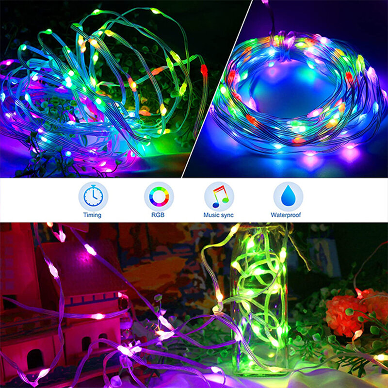 Led سلسلة ضوء Rgb متعدد الألوان الجنية ضوء سلسلة مع App التحكم لغرفة النوم فناء الديكور الزفاف حفلة عيد الميلاد