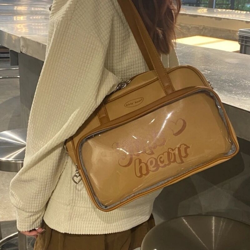 Прозрачные Сумки из искусственной кожи с надписью Ita, уличная одежда, подходящие ко всему женские сумочки, повседневная сумка через плечо в стиле преппи для подмышек