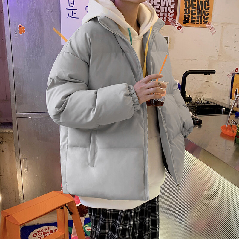 Manteau d'Hiver Chaud et Surdimensionné pour Homme et Femme, Parka Décontractée à Col Montant, Streetwear, Harajuku, Couleur Unie