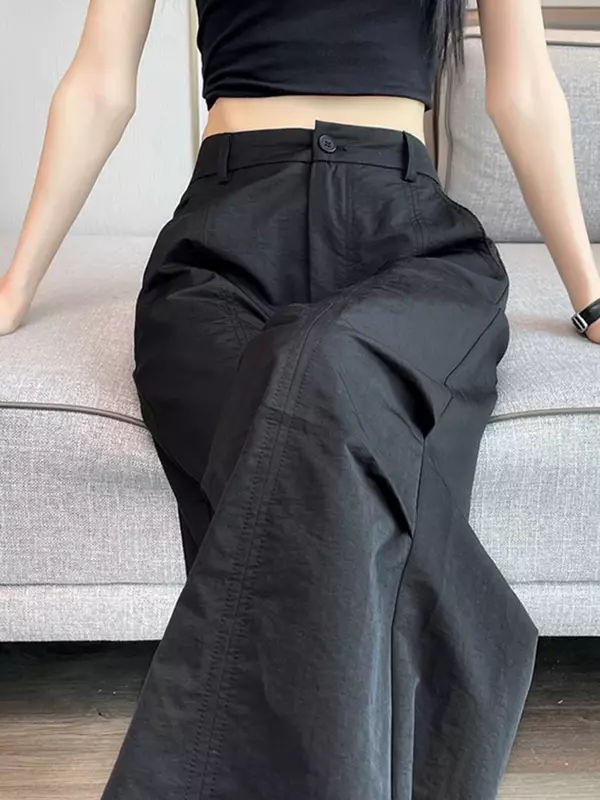ฤดูร้อนแฟชั่นกางเกงลำลองผู้หญิงสองวิธี, กางเกงเอวสูง XS-2XL สีทึบเอวสูงชิคแนวสตรีททรงหลวมสำหรับผู้หญิง Y2K