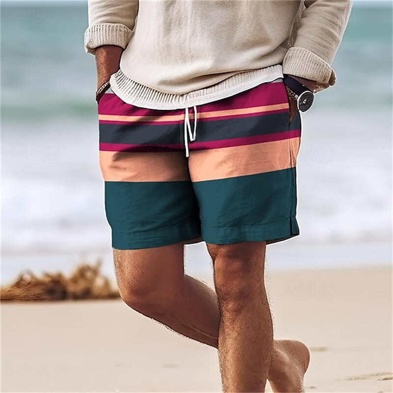 Pantalones cortos de playa para hombre y mujer, bañador de gran tamaño con estampado a rayas de HipHop, ropa de baño Hawaiana para gimnasio, Verano