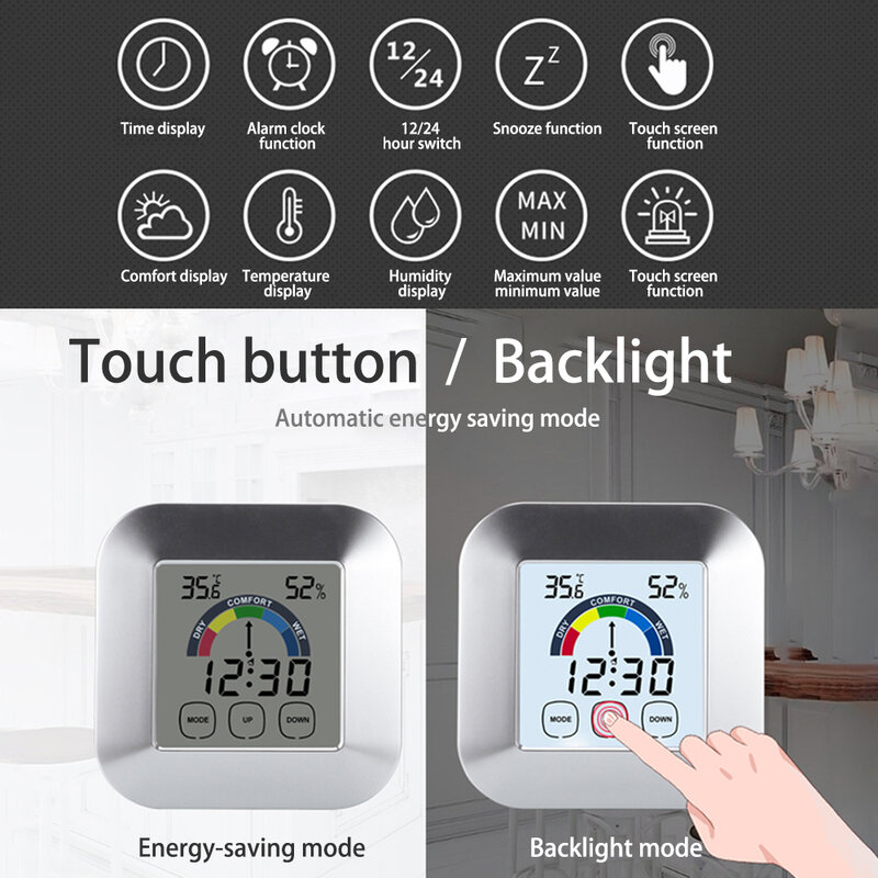 Termometer higrometer Digital layar warna, stasiun cuaca dalam ruangan LCD untuk suhu dan kelembaban rumah jam Sensor
