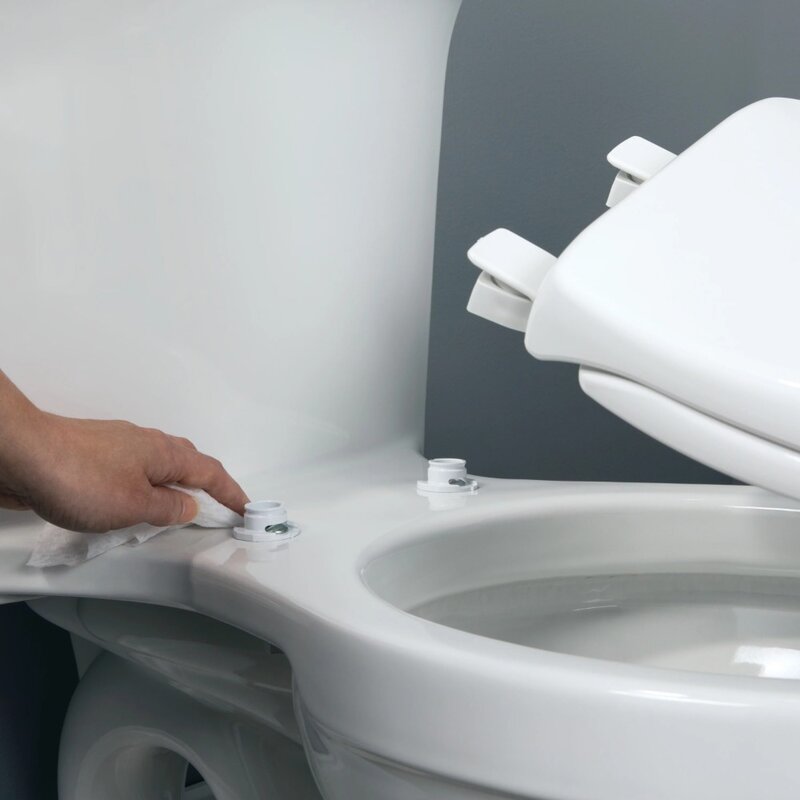 Mayfair länglicher Toiletten sitz aus emailliertem Holz in Weiß mit einfachem • Reinigen und Wechseln®Scharnier