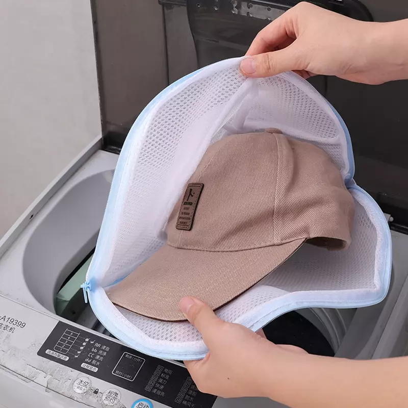 หมวกสำหรับเครื่องซักผ้า Topi jala พร้อมกรอบรองรับหมวกเบสบอลแบบพกพาถุงซักเสื้อผ้าขนาดเล็ก