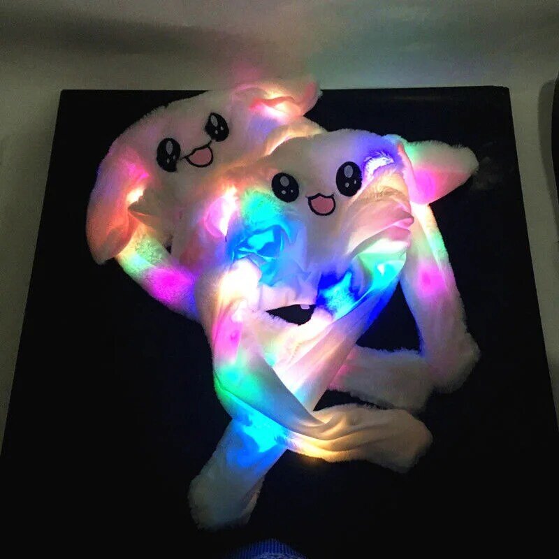 LED Glowing Bunny Ear Moving Hat Cute Animal Hat con luminoso Jumping up peluche Moving Ears Cap per bambini divertente cappello da festa Cosplay