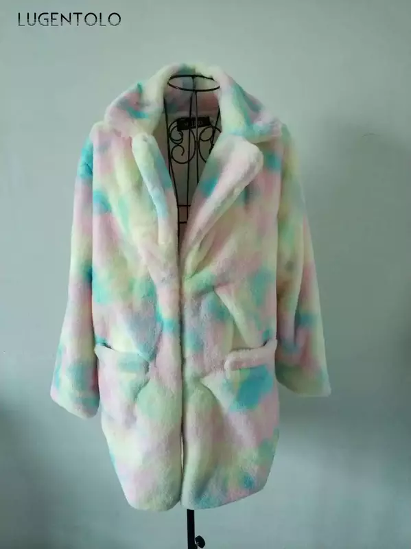 Mantel wanita bulu palsu, mantel sederhana musim gugur musim dingin wanita hangat mode bulu palsu panas saku pakaian luar kasual elegan