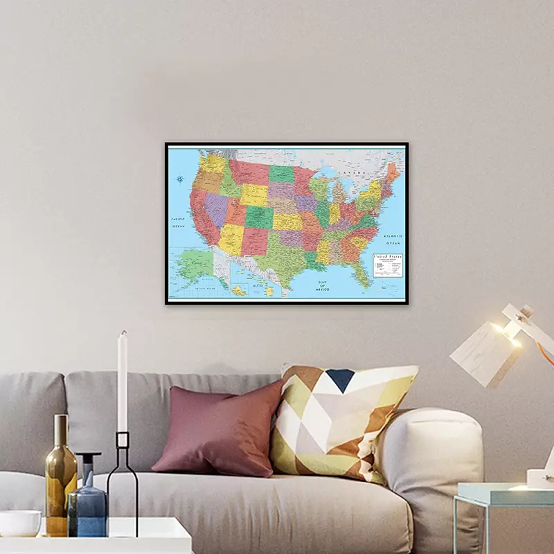 The United State Map In English Wall Art Poster Non-woven Canvas Painting Unframed Prints Home Decor Office Supplies 59*42cm