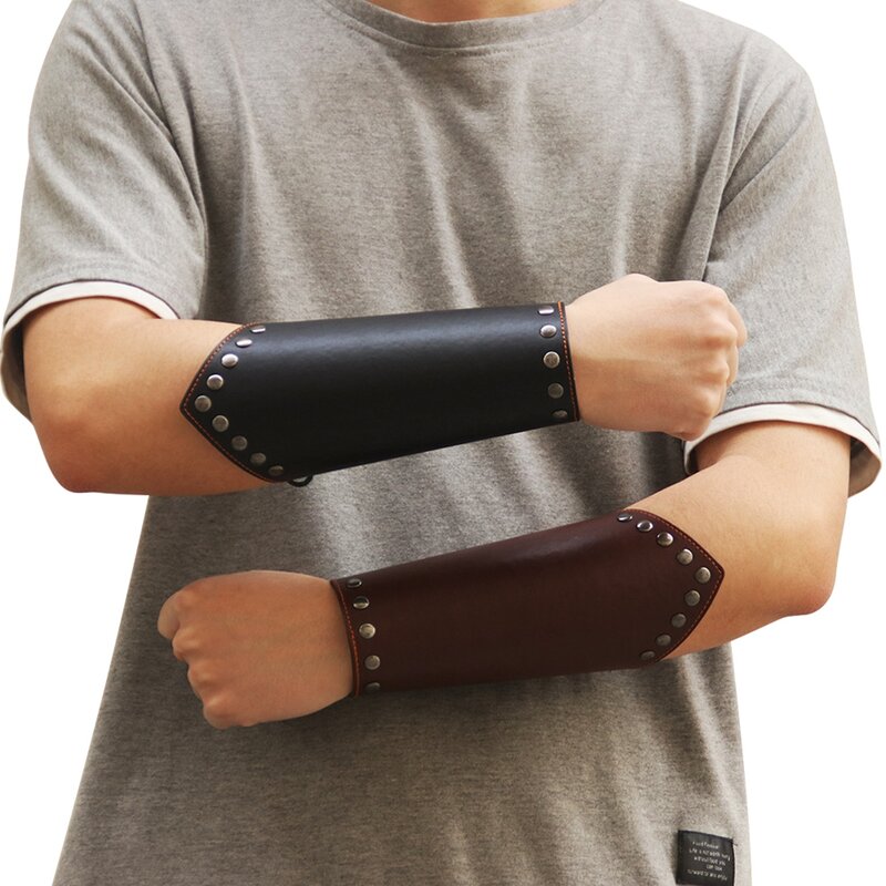 1PC Faux Leather Arm Guards Medieval Knight Bracers Leather Gauntlet Wrist Sleeve