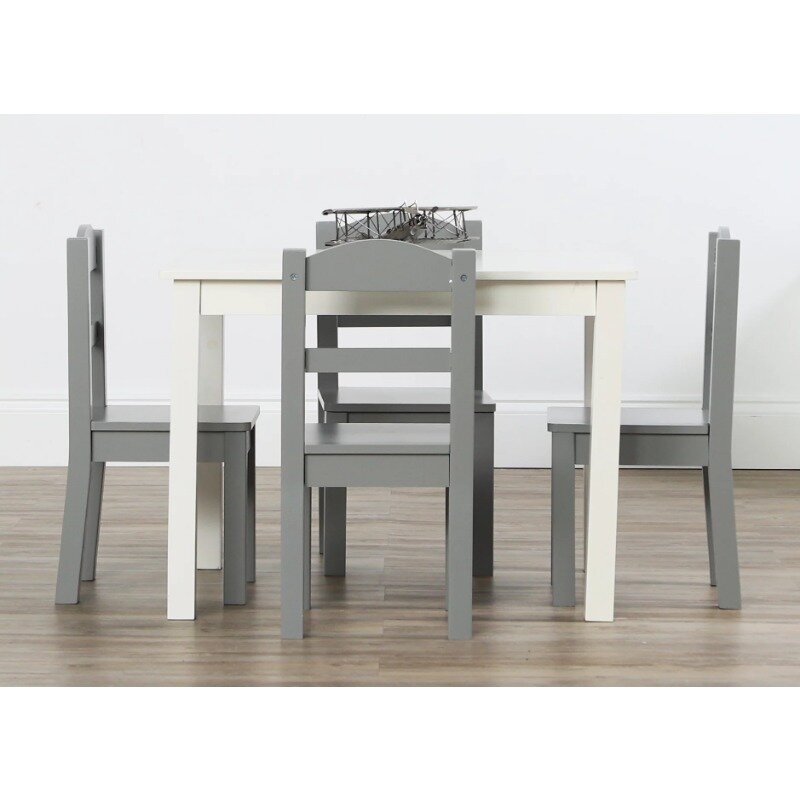 Humble Crew Springfield 5-Piece Wood Kids Table & Chairs Set in White & Grey, Ages 3 and Up