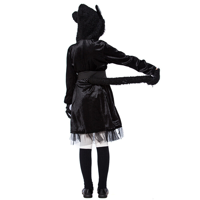 Black Cat Cosplay Costumes para meninas, Masquerade Party Costume, Crianças