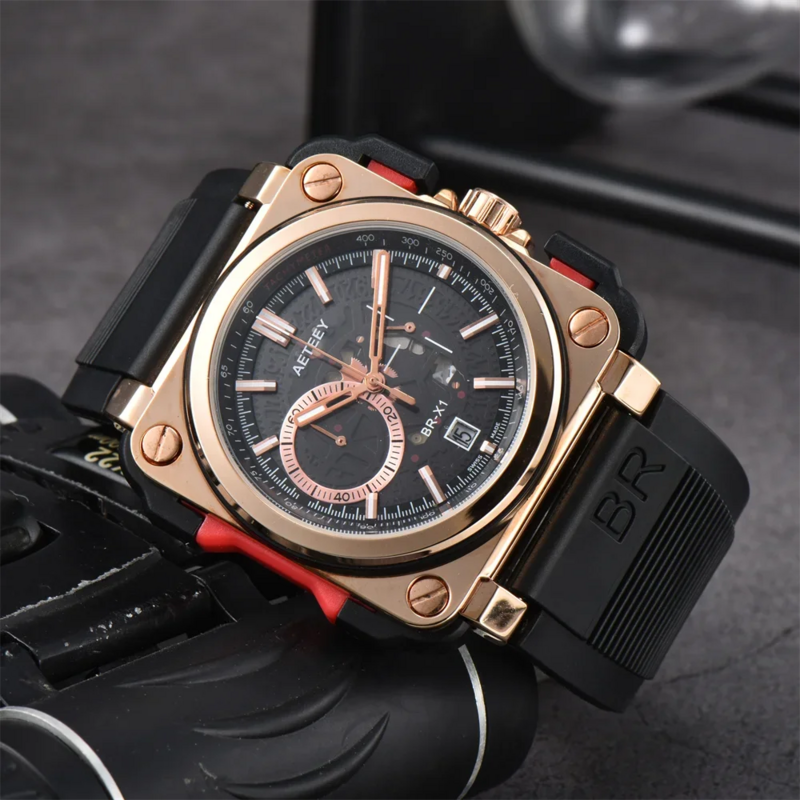 2024 Newly Original Brand Luxury Mens Watches Square Rubber Strap Quartz Automatic Date Top Quality AAA Male Clock Free Shipping