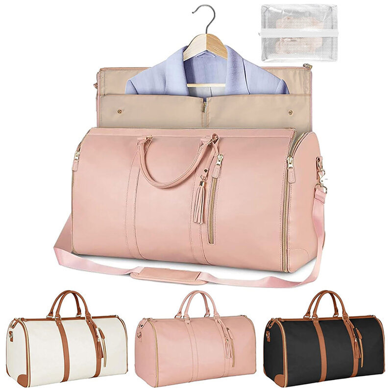 PU Carry On Garment Bag Bolsa de armazenamento de roupas dobrável de moda Bolsa esportiva de viagem de grande capacidade Bolsa Weekend Multi à prova d'água 55L